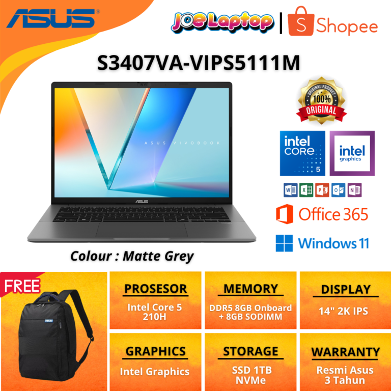 Asus Vivobook S3407VA-VIPS5111M Matte Grey Core 5 210H Win11 OHS