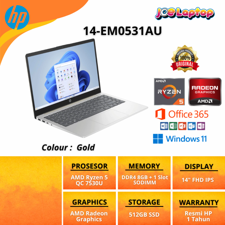 HP 14-EM0531AU Gold AMD Ryzen 5 7530U Win11 OHS