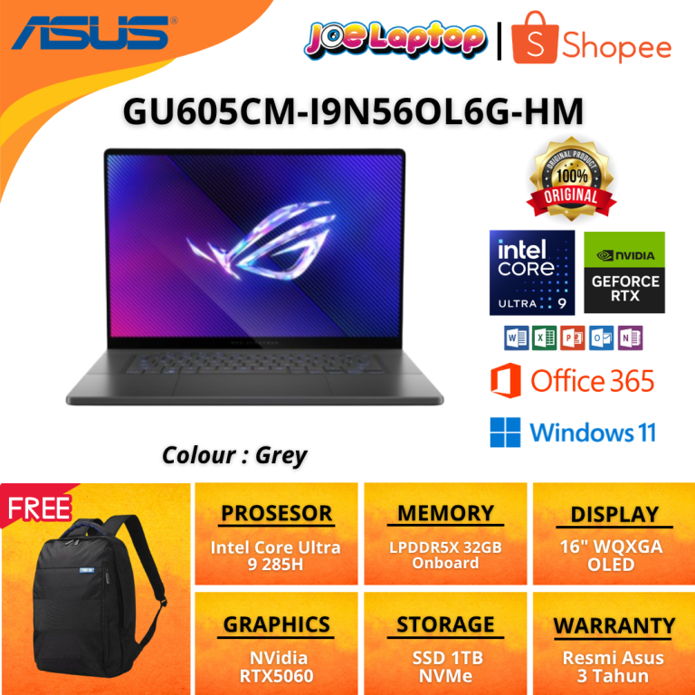 Asus ROG GU605CM-I9N56OL6G-HM Grey Ultra 9 285H Win11 OHS