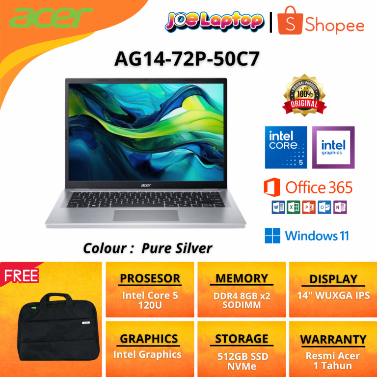 Aspire Go AG14-72P-50C7 Pure Silver Core 5 120U Win11 OHS