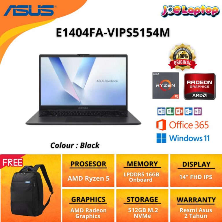 Asus Vivobook E1404FA-VIPS5154M Black Ryzen 5 40 Win11 OHS(14″ FHD IPS/UMA/512GB SSD/16GB)