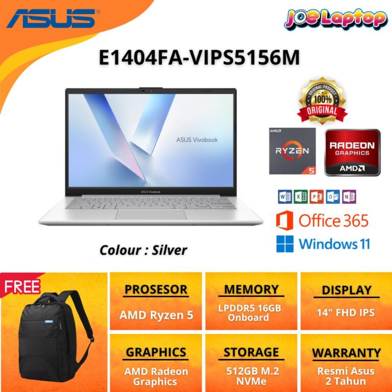 Asus Vivobook E1404FA-VIPS5156M Silver Ryzen 5 40 Win11 OHS(14″ FHD IPS/UMA/512GB SSD/16GB)