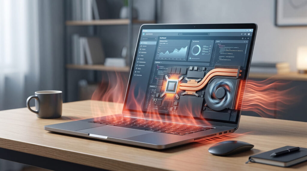 Laptop cepat panas dengan visualisasi panas pada sistem pendingin